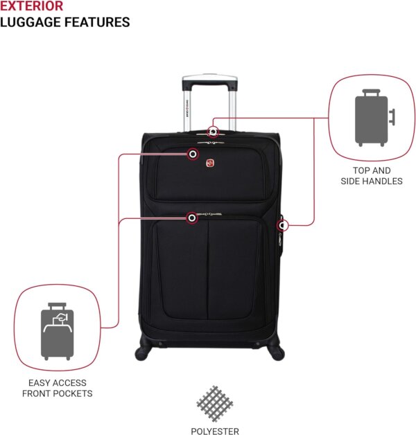 SwissGear Sion Softside Expandable Luggage, Black, 3-Piece Set (21/25/29) - Image 3