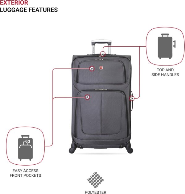 SwissGear Sion Softside Expandable Luggage, Dark Grey, 3-Piece Set (21/25/29) - Image 3