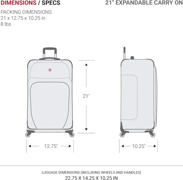 SwissGear Sion Softside Expandable Luggage, Dark Grey, 3-Piece Set (21/25/29) - Image 7