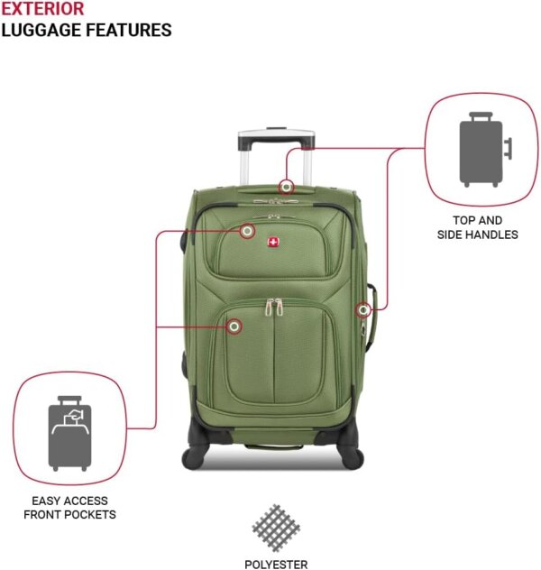 SwissGear Sion Softside Expandable Luggage, Evergreen, 3-Piece Set (21/25/29) - Image 3